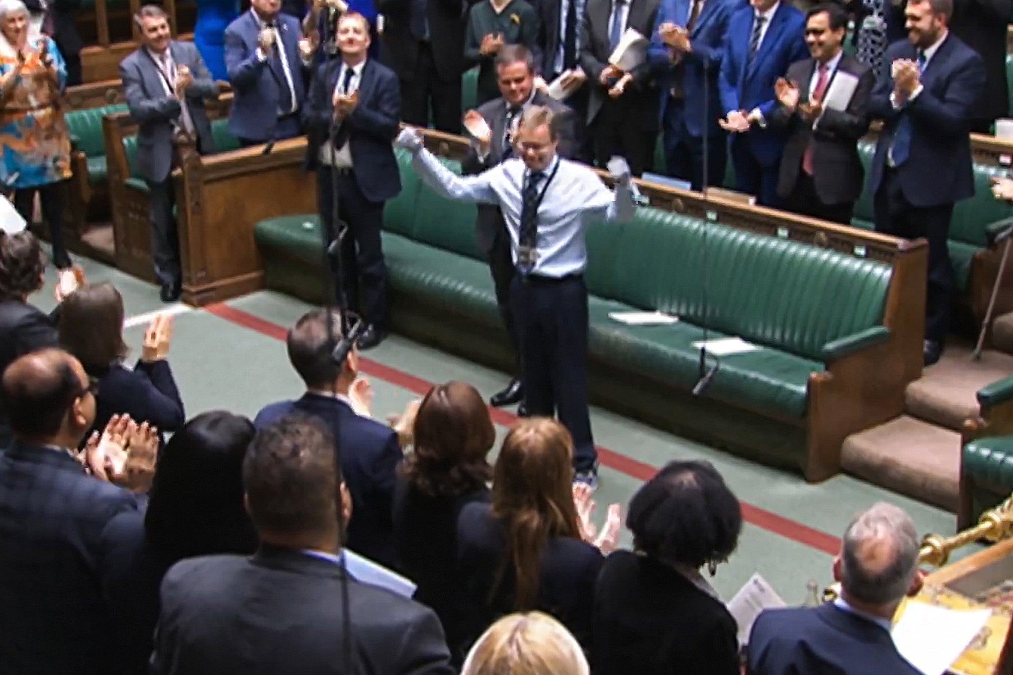 The MP received a standing ovation as he returned to the Commons