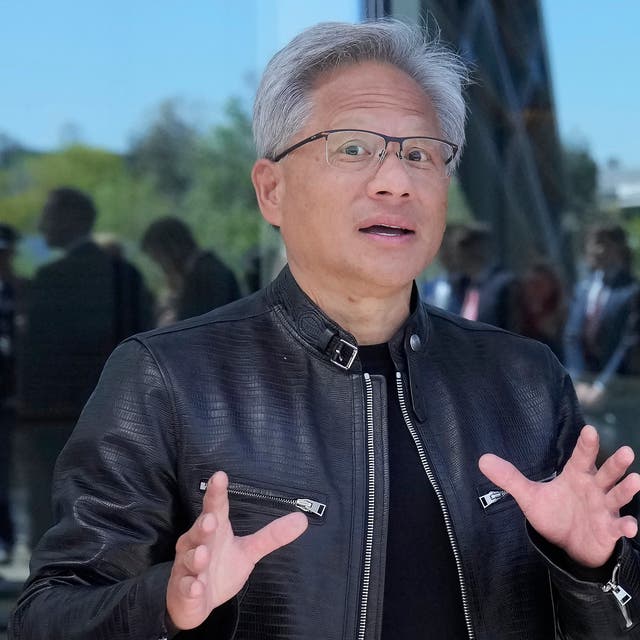 <p>Jen-hsun Huang in his trademark black leather jacket </p>