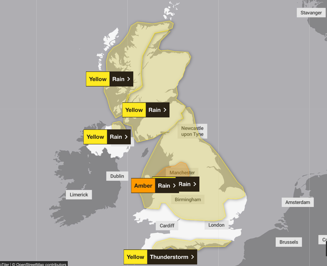 <p>The Met Office has posted multiple warnings across much of the UK </p>