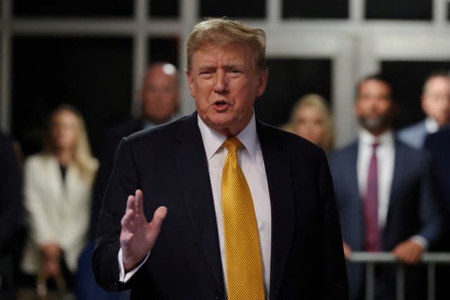 <p>Former U.S. President Donald Trump speaks after a break during his hush money trial at the Manhattan Criminal Court in New York City, U.S., May 21, 2024</p>