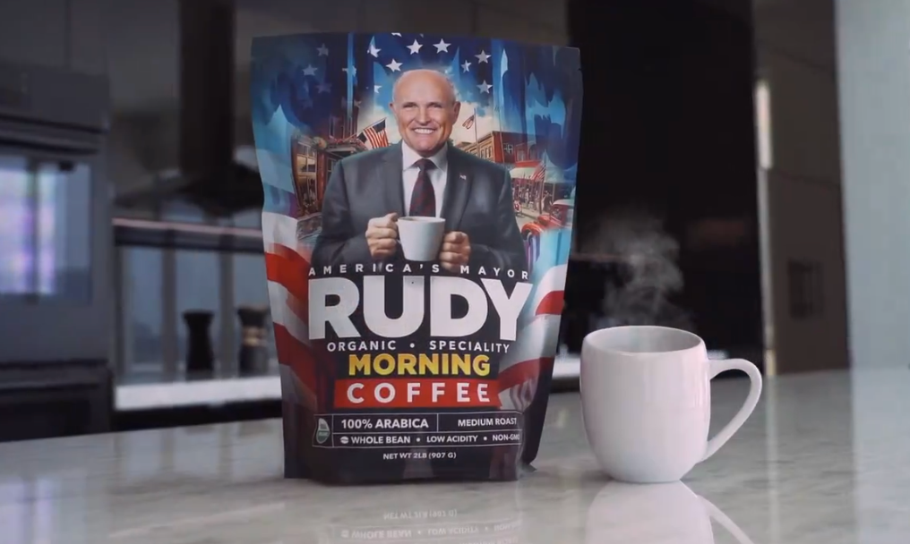 Rudy Giuliani’s new coffee product, pictured, comes as he faces bankruptcy