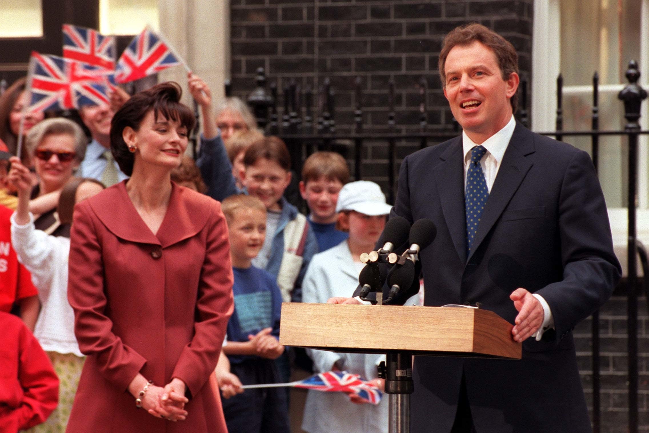 Tony Blair with wife Cherie after Labour’s 1997 landslide general election victory