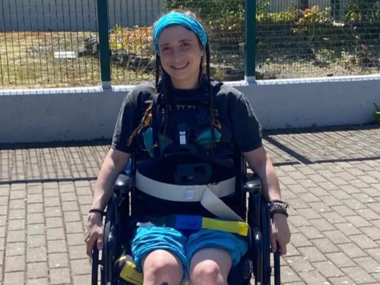 Danielle Drummond, 28, outside in a wheelchair. Ms Drummond was left paralysed from the waist down after she was accidentally crushed by a grand piano