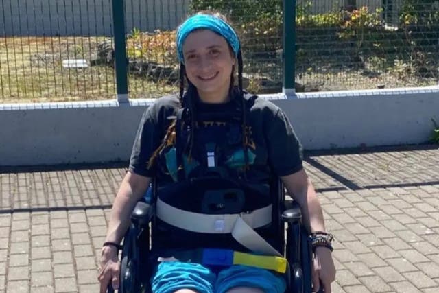 <p>Danielle Drummond, 28, outside in a wheelchair. Ms Drummond was left paralyzed from the waist down after she was accidentally crushed by a grand piano </p>