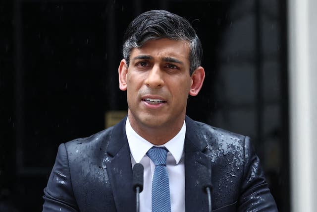 <p>Drowned and out? Rishi Sunak battling the rain and noise to announce the 2024 election date </p>