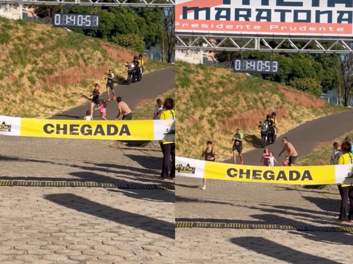 Father ‘sabotages’ wife’s marathon by distracting her with their children at the finish line