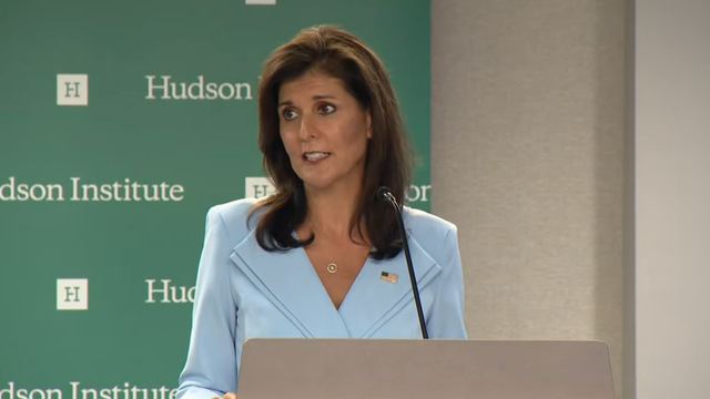 <p>Nikki Haley speaks on 22 May 2024 at the Hudson Institute</p>