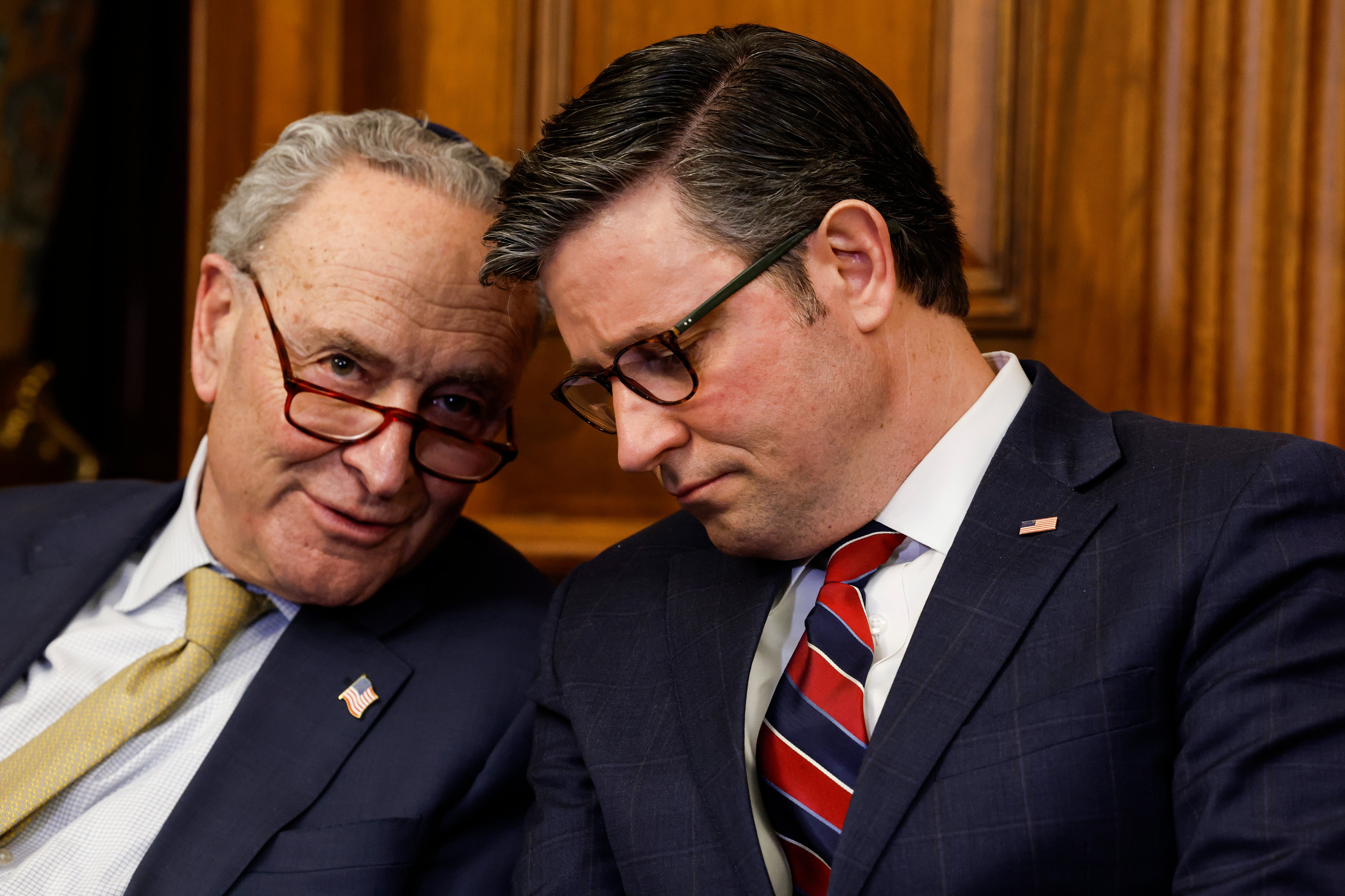 U.S. Senate Majority Leader Chuck Schumer (D-NY) and U.S. Speaker of the House Mike Johnson (R-LA) both have vocally supported Israel throughout their careers. (Photo by Anna Moneymaker/Getty Images)