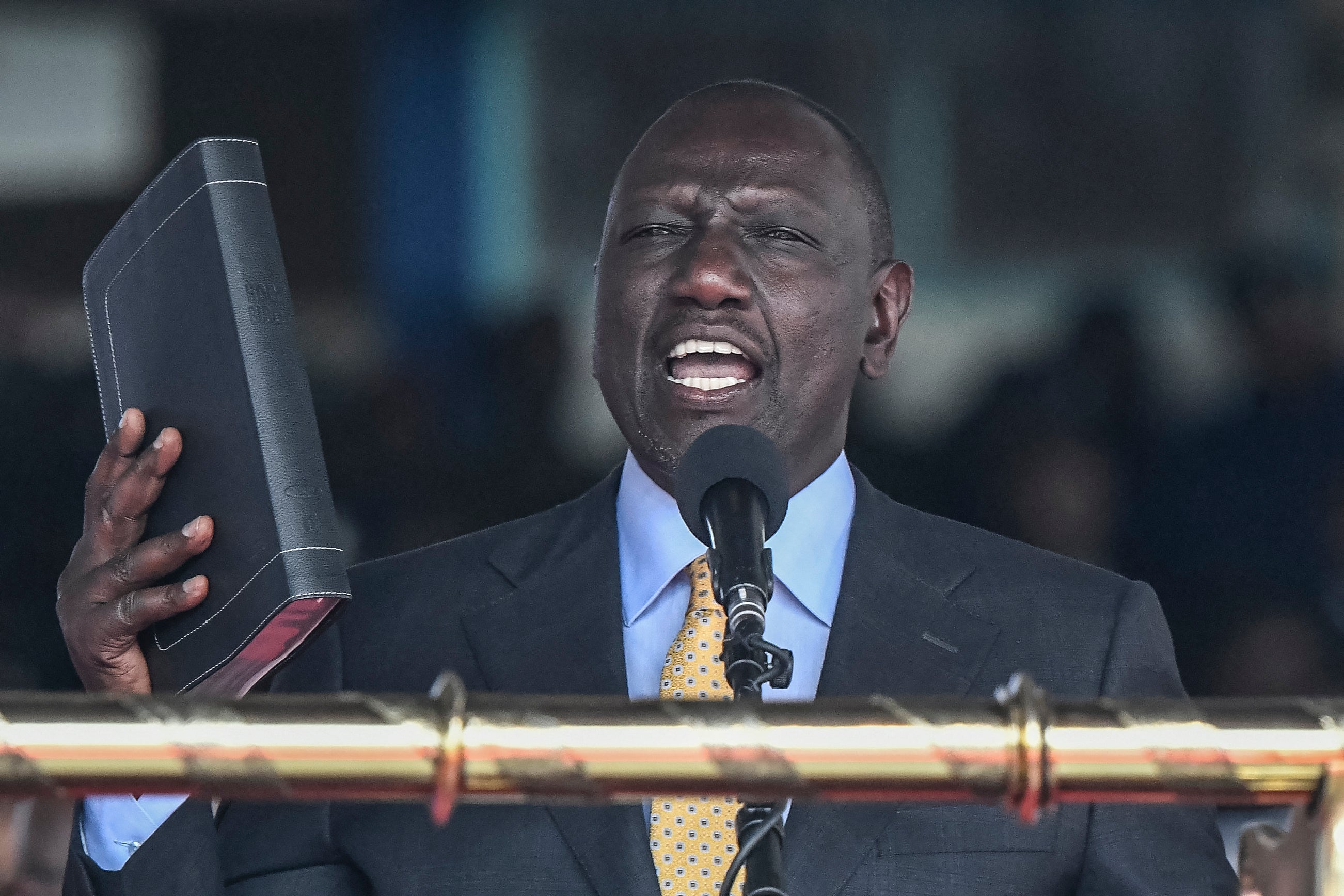 Kenya President William Ruto takes the oath of office at the Moi International Sports Center Kasarani in Nairobi, Kenya, on September 13, 2022 during the inauguration ceremony