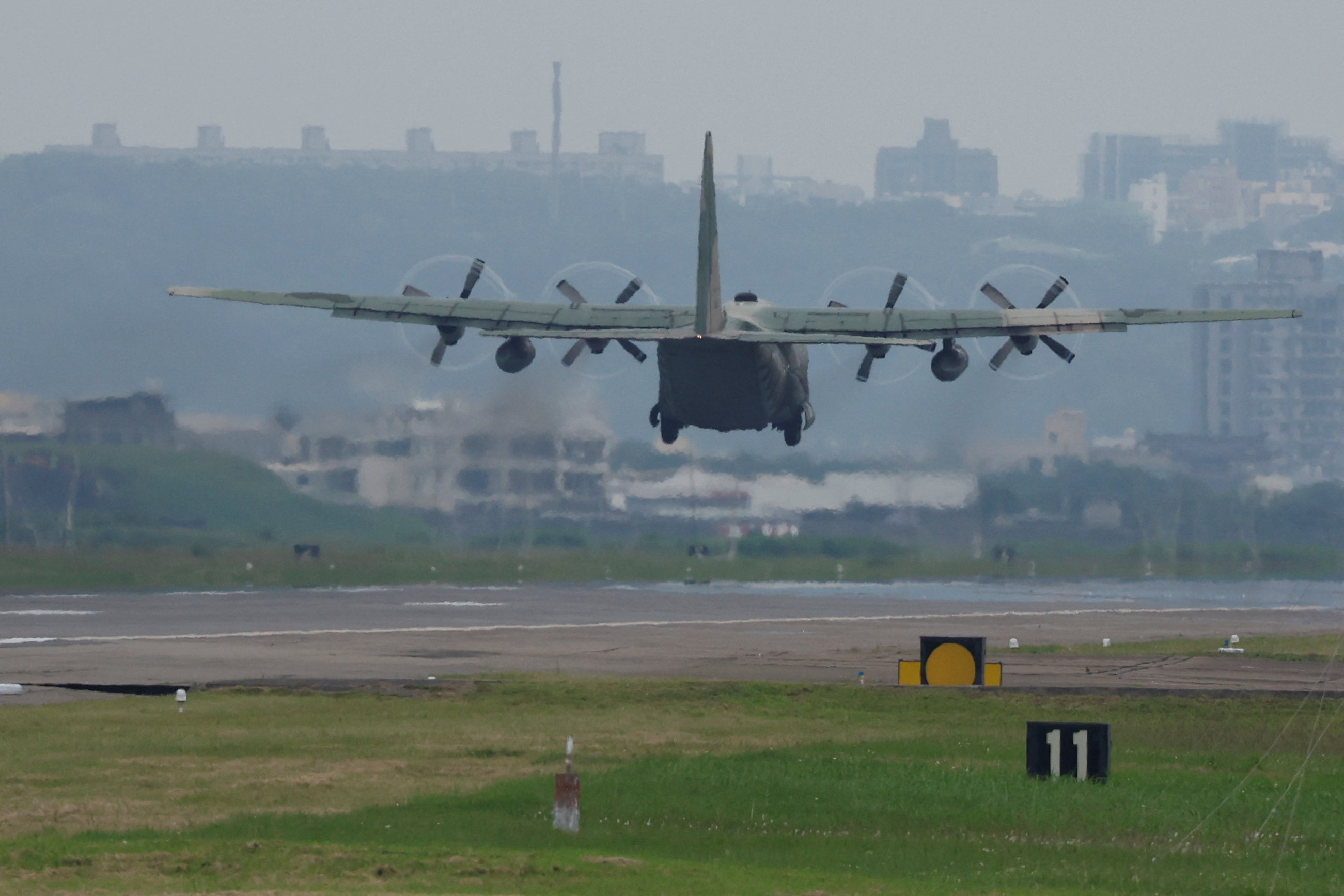 A Taiwanese air force C-130 takes off at Hsinchu