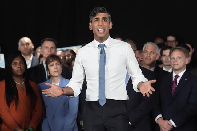 <p>Prime Minister Rishi Sunak has promised to flights to Rwanda will take place if the Tories win the General Election (Stefan Rousseau/PA)</p>