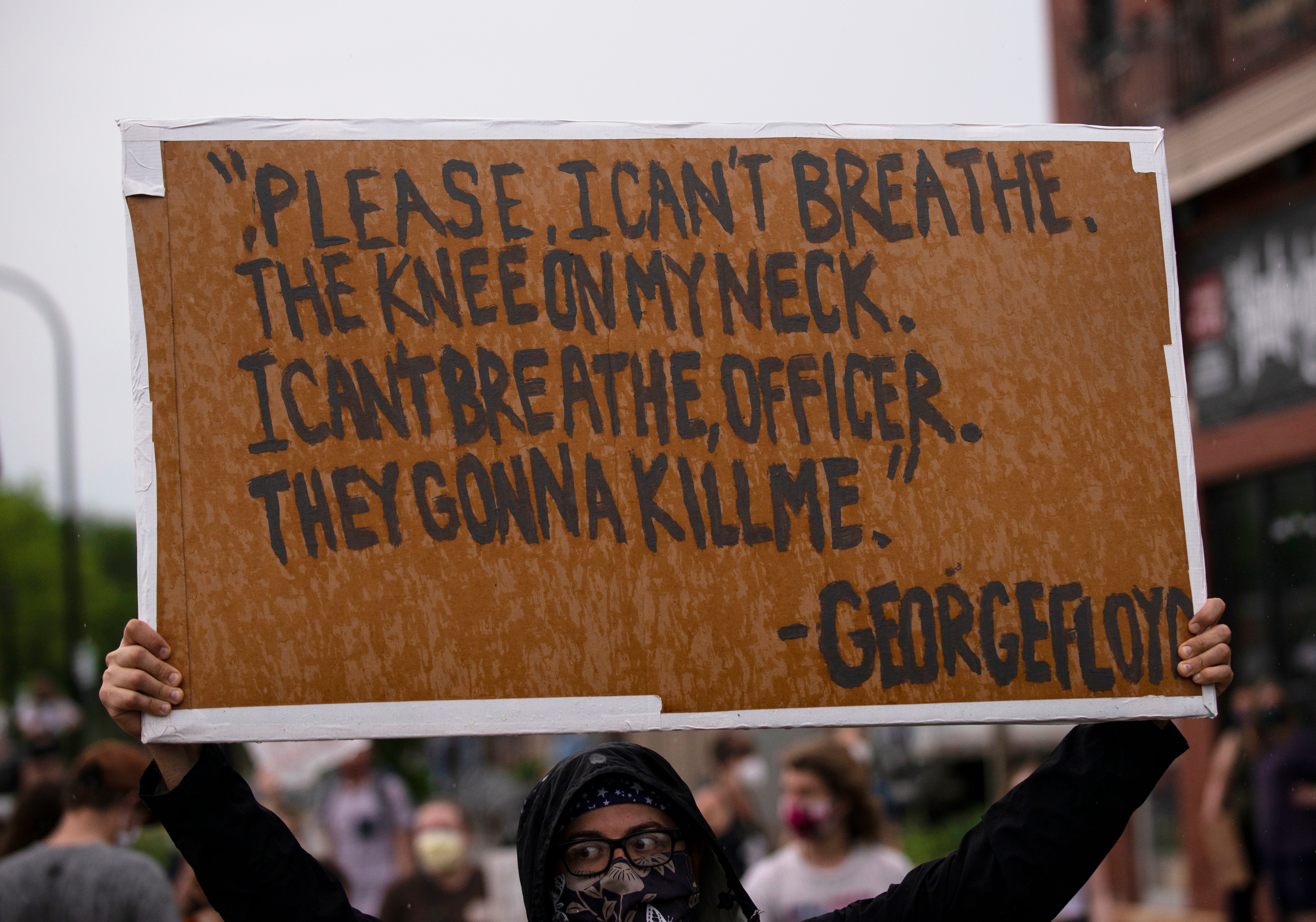 Protester outside the Minneapolis police department days after the murder of George Floyd