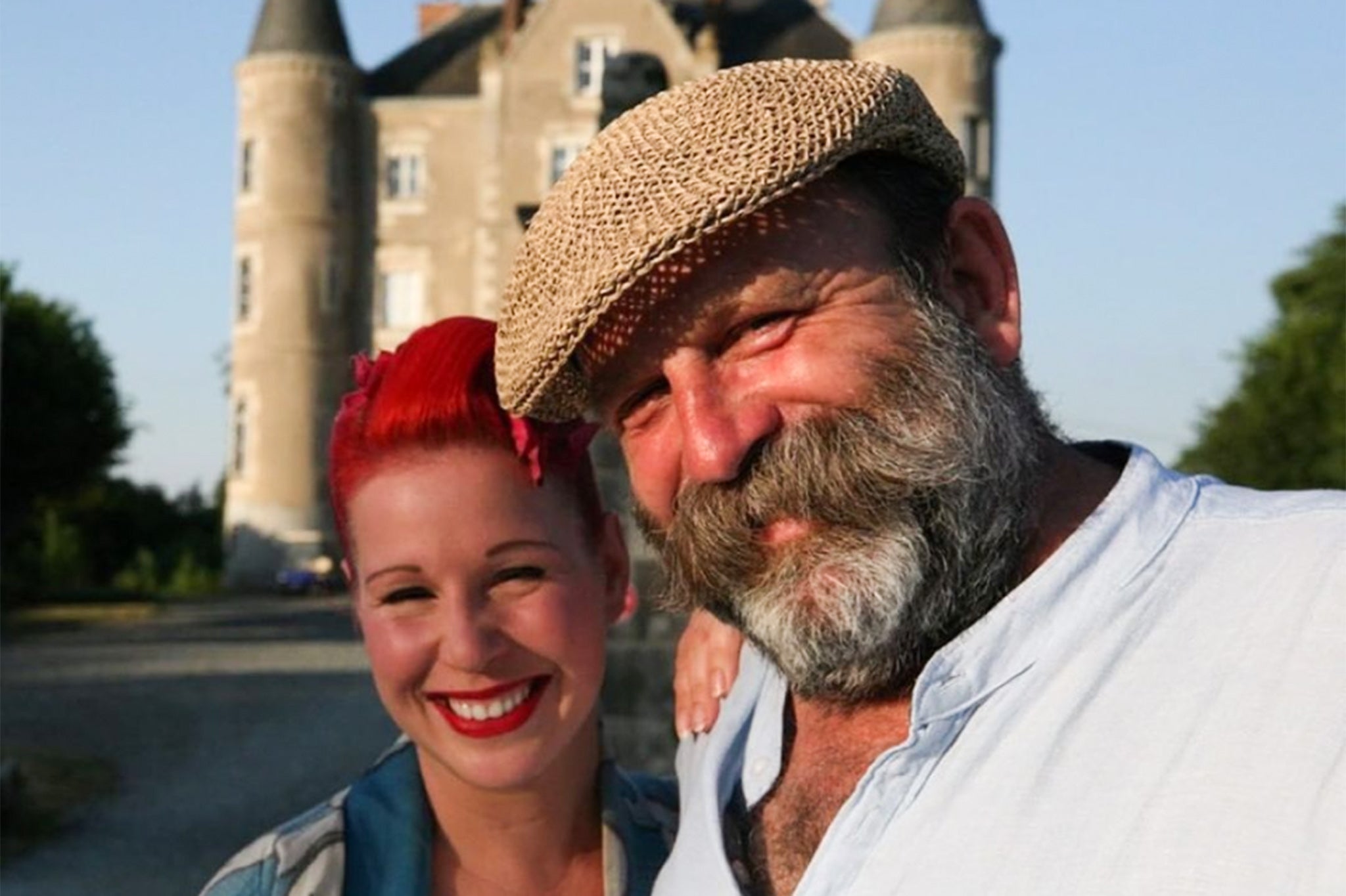 Angel and Dick Strawbridge infront of their chateau