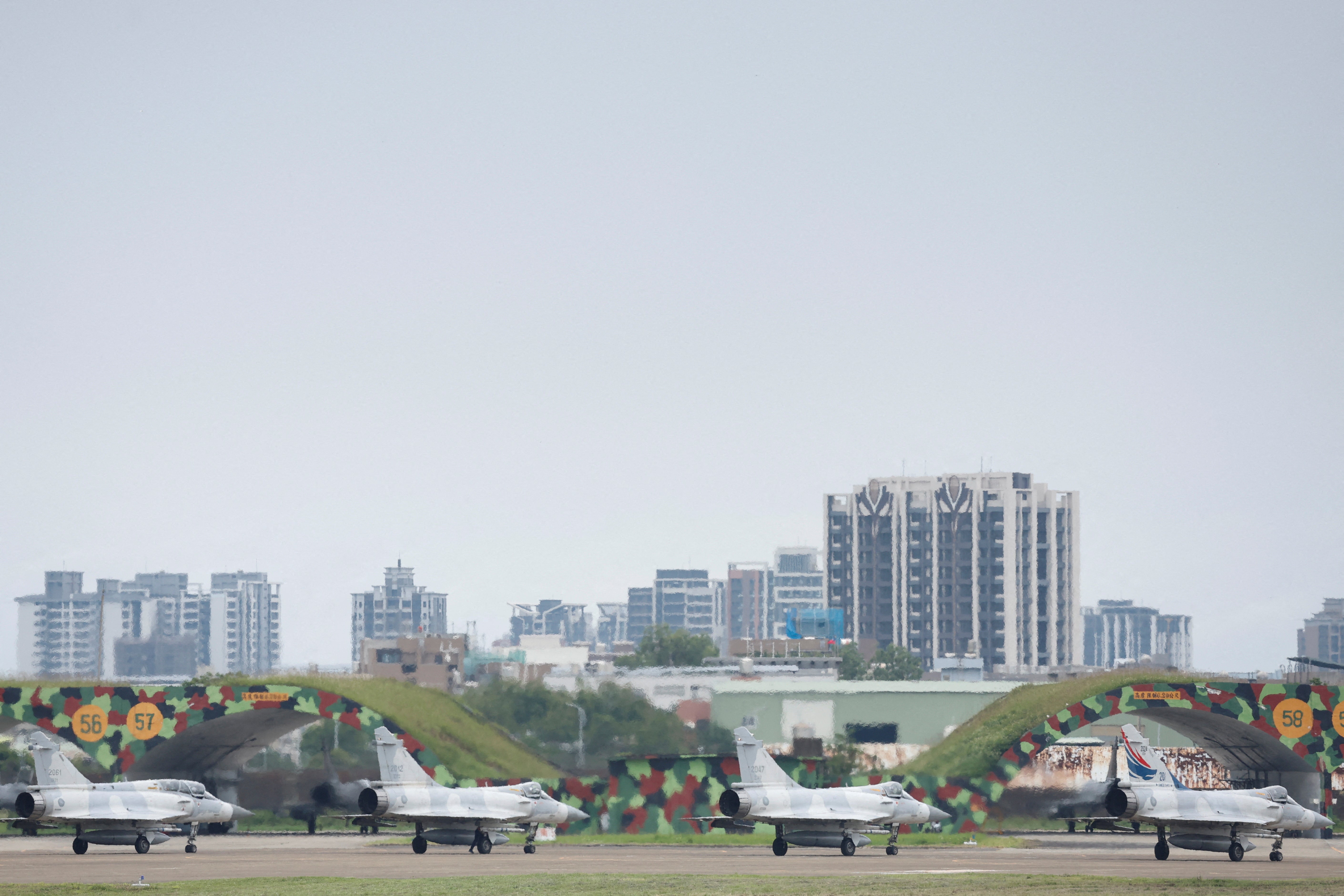 Taiwan Air Force Mirage 2000-5 aircraft prepare to take off at Hsinchu Air Base, in Hsinchu