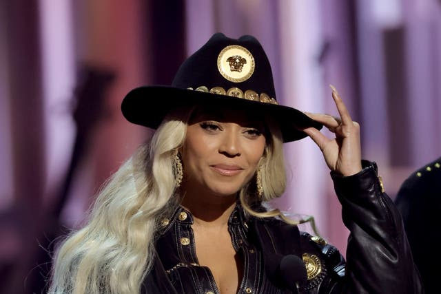 <p>Beyoncé at the iHeartRadio Music Awards in April 2024</p>