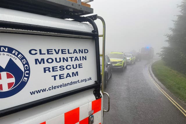 <p>Emergency services at the scene in Carlton-in-Cleveland, North Yorkshire (Cleveland Mountain Rescue Team/PA)</p>