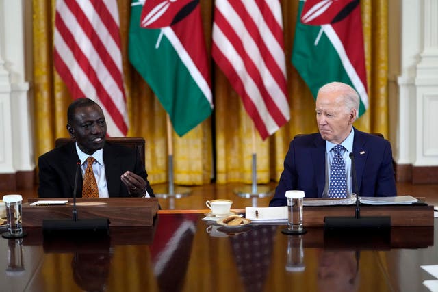 <p>President Joe Biden and Kenya’s President William Ruto meet with business leaders in the East Room of the White House in Washington, Wednesday, May 22, 2024. (AP Photo/Susan Walsh)</p>