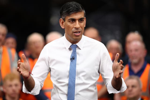 <p>Rishi Sunak addresses his first conference rally </p>