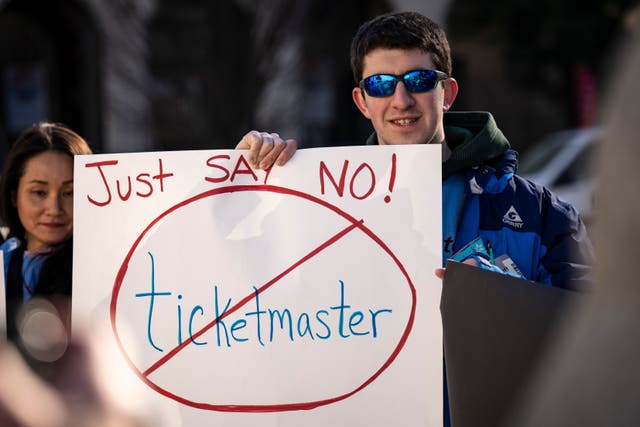 <p>Demonstrators against live entertainment ticket industry outside the US Capitol last year</p>