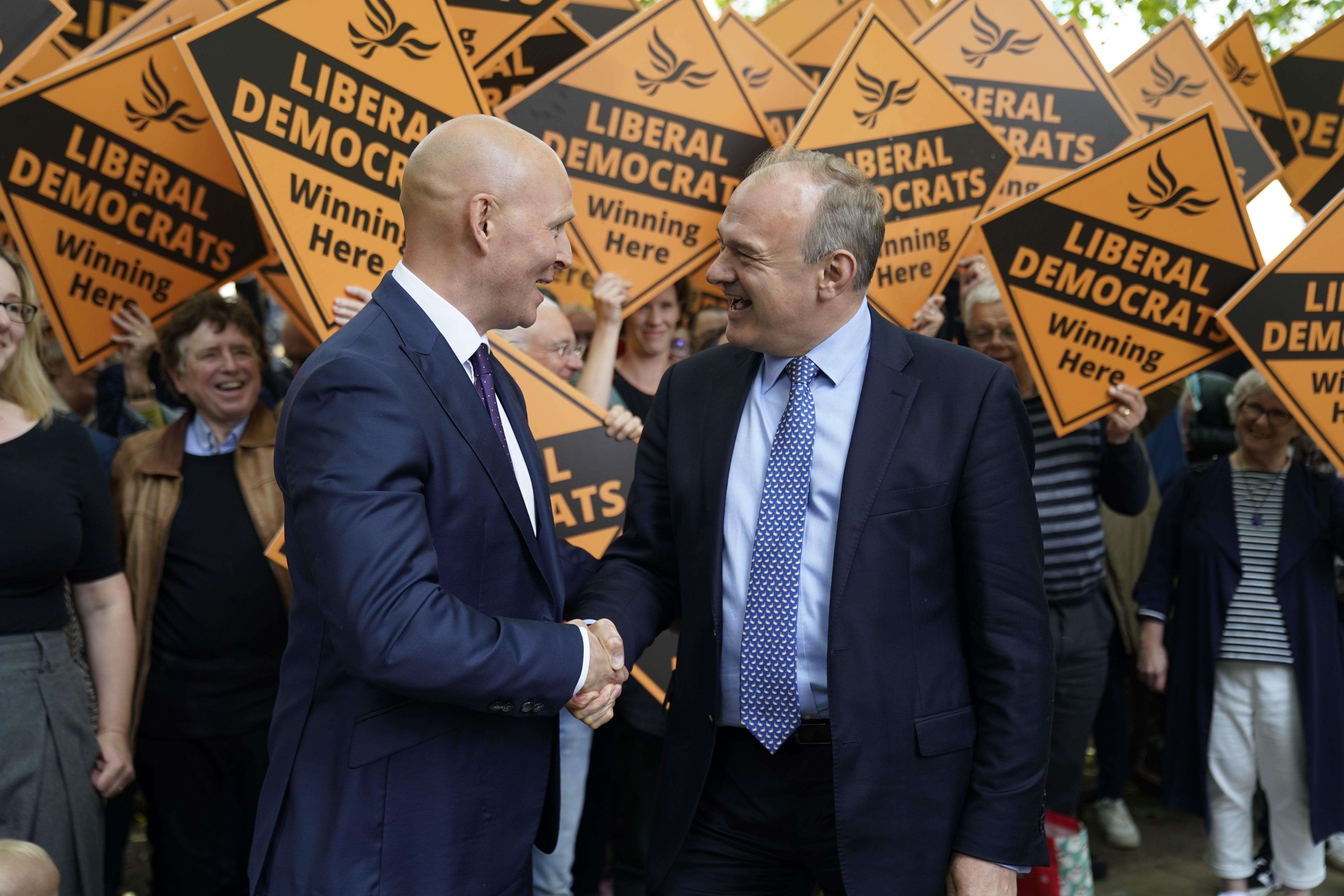 Liberal Democrat leader Sir Ed Davey (right) with Liberal Democrat parliamentary candidate for Cheltenham Max Wilkinson