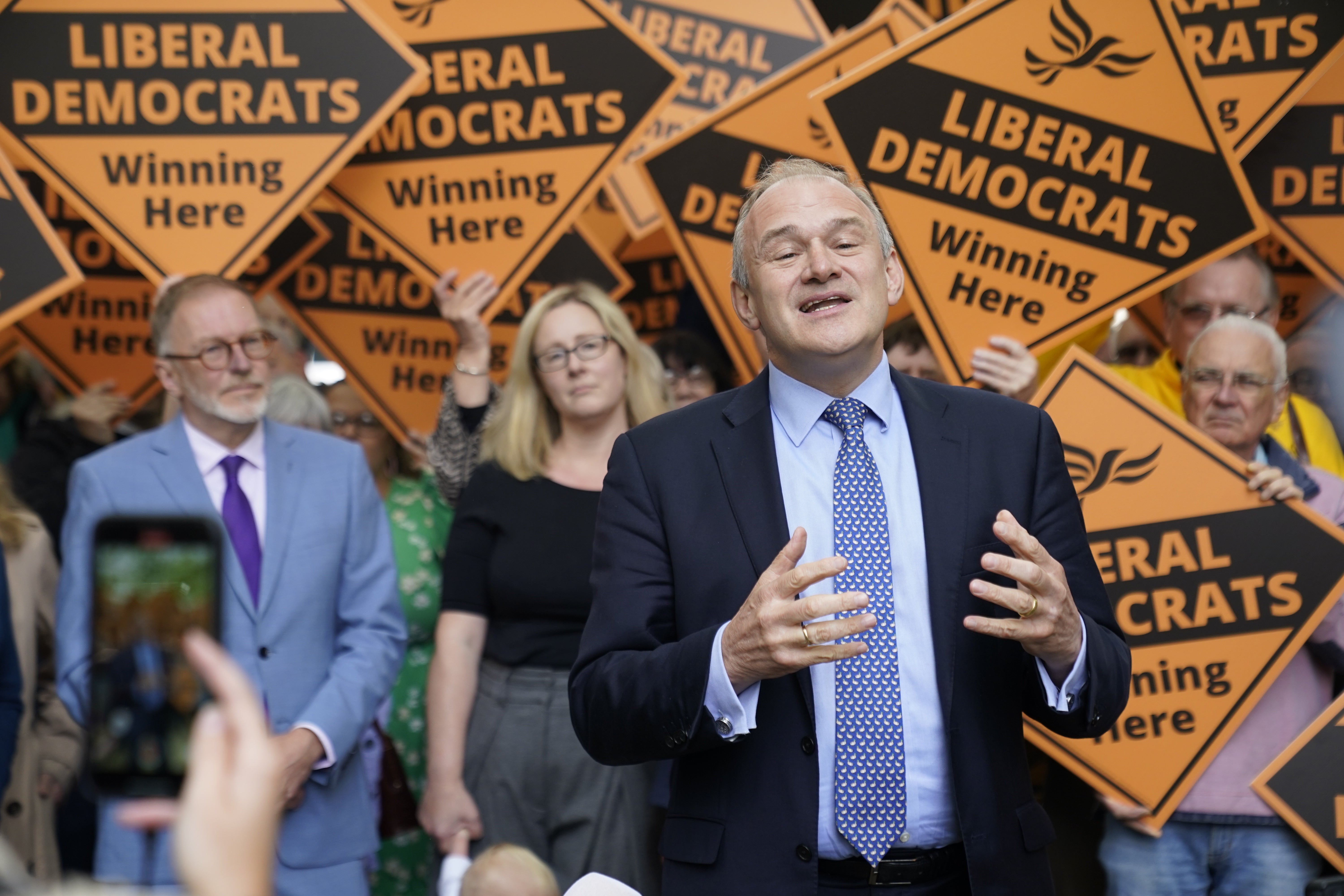 Liberal Democrat leader Sir Ed Davey speaking during a visit to the town centre in Cheltenham, Gloucestershire