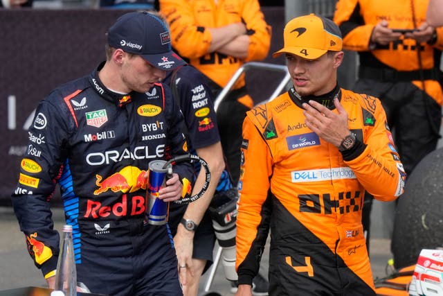 Max Verstappen, left, is 60 points ahead of Lando Norris in the drivers’ standings (Luca Bruno/AP)
