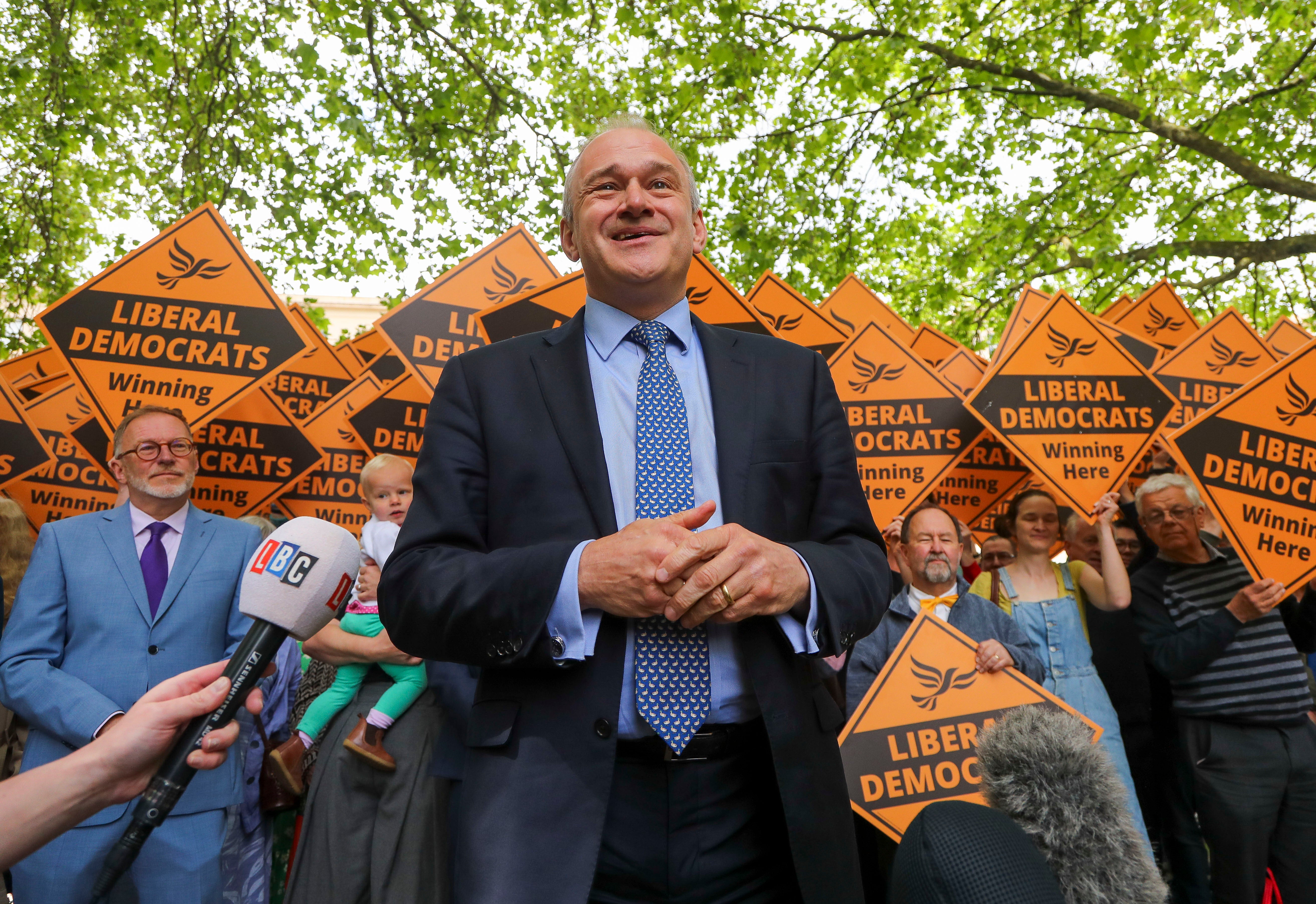 Sir Ed Davey launched his campaign in the justice secretary Alex Chalk’s Cheltenham seat