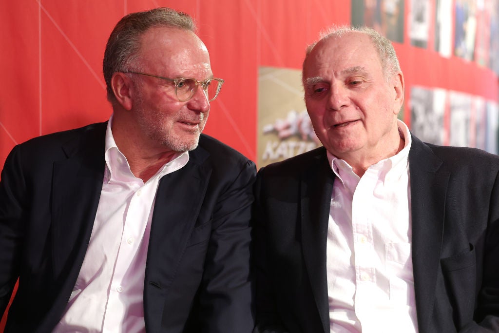 Karl-Heinz Rummenigge and Bayern Honorary President Uli Hoeness