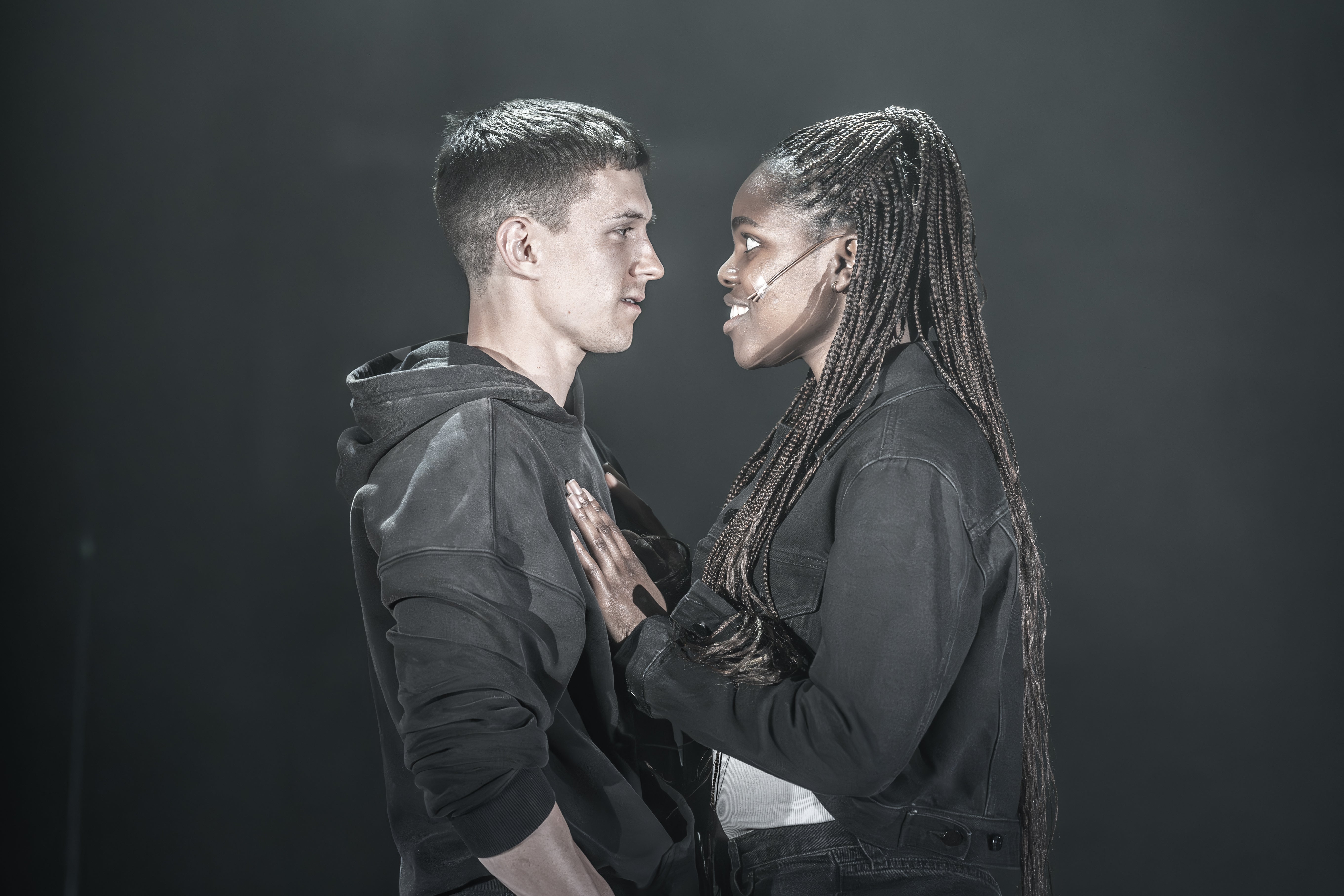 Tom Holland and Francesca Amewudah-Rivers in Jamie Lloyd’s production of ‘Romeo and Juliet’