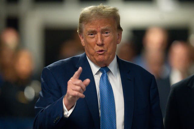 <p>Former President Donald Trump speaks to reporters at Manhattan criminal court in New York on Monday May 20 2024</p>