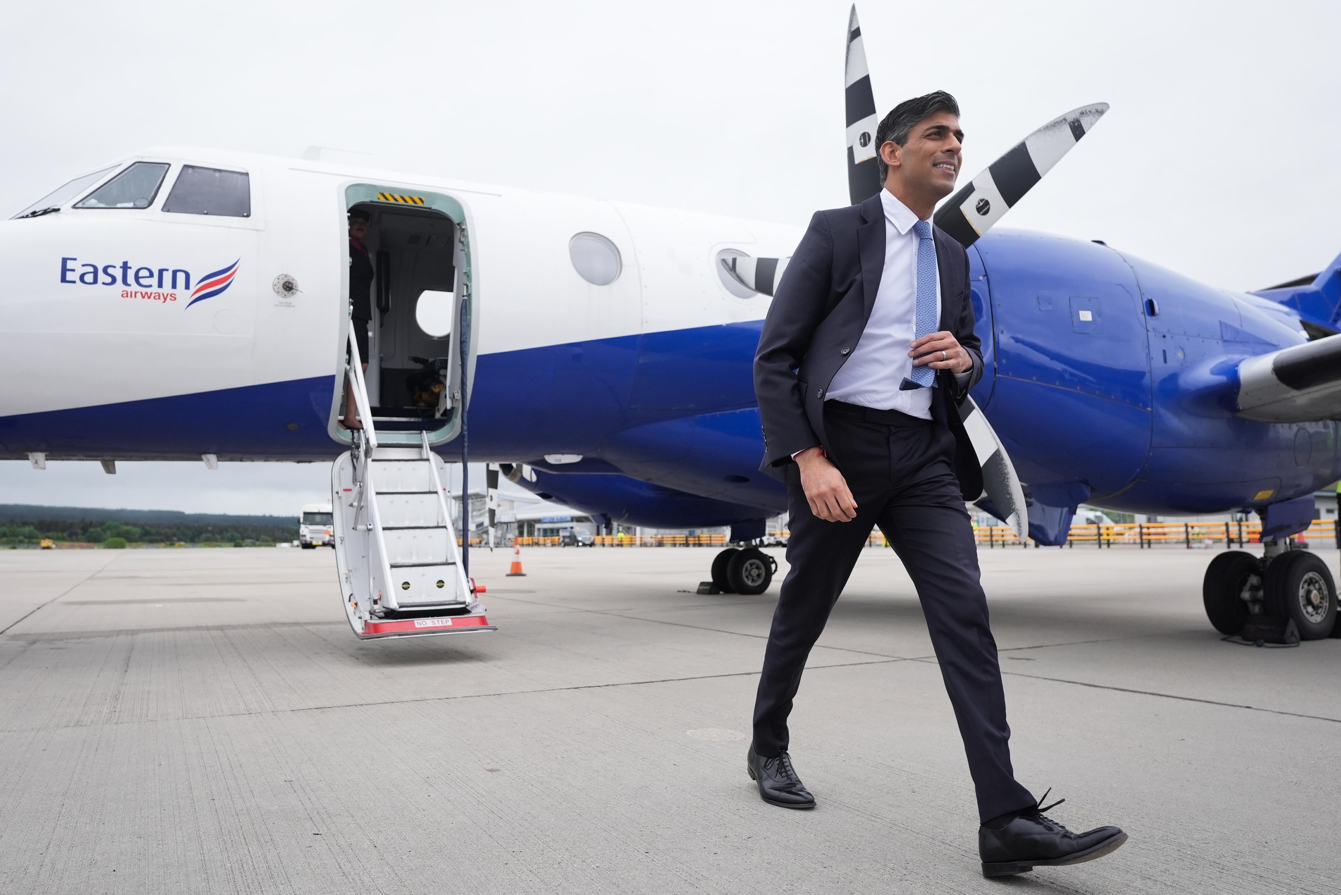 Prime Minister Rishi Sunak arrives at Inverness airport on the general election campaign trail