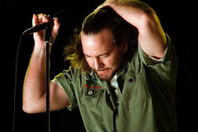 <p>Pearl Jam lead singer Eddie Vedder performs at the Bonnaroo music festival in Manchester, Tenn., June 14, 2008. In 1994 Pearl Jam filed a complaint against Ticketmaster with the Justice Department, claiming that the company used its position in the industry to stop promoters from booking the band because they railed against Ticketmaster's pricing </p>