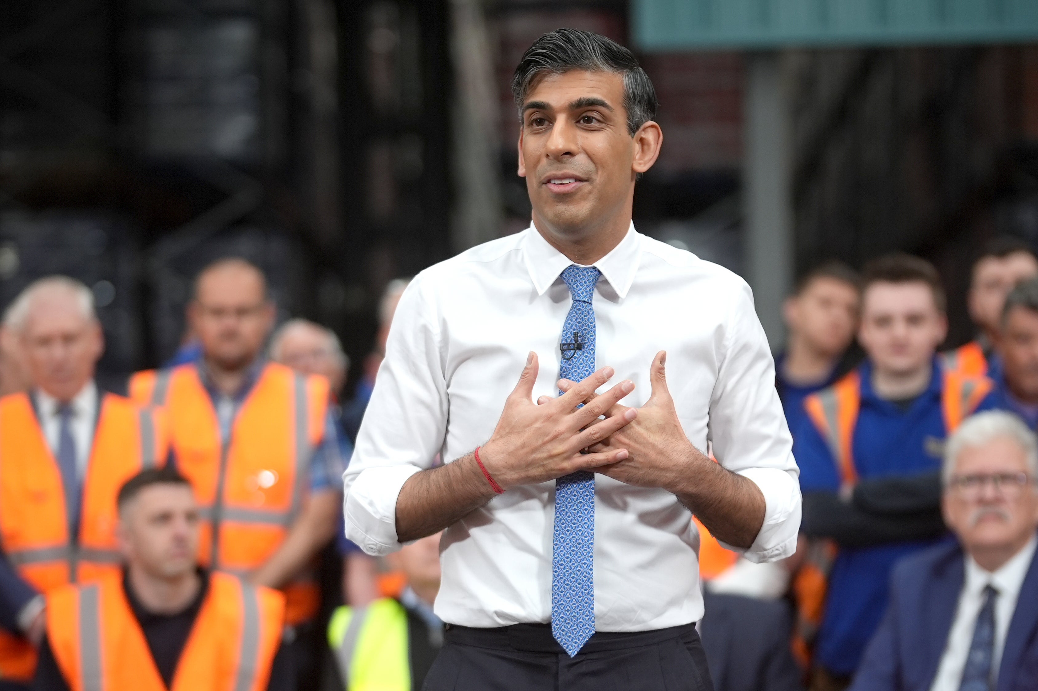 Rishi Sunak holds a Q&A with workers in Derbyshire on the first full day of the 2024 election campaign