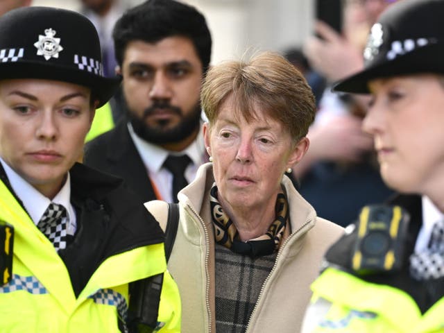 <p>Paula Vennells leaves the Post Office inquiry after her second day of evidence on Thursday</p>