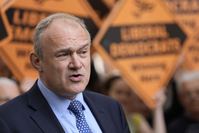 <p>Liberal Democrat leader Sir Ed Davey makes a speech during a visit to the town centre in Cheltenham, Gloucestershire, while on the General Election campaign trail (Andrew Matthews/PA)</p>
