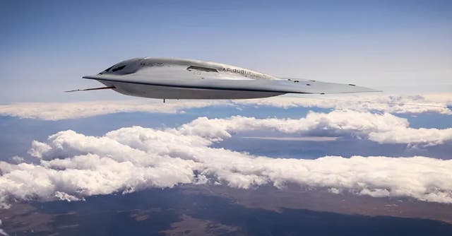 <p>The new B-21 stealth bomber in flight</p>