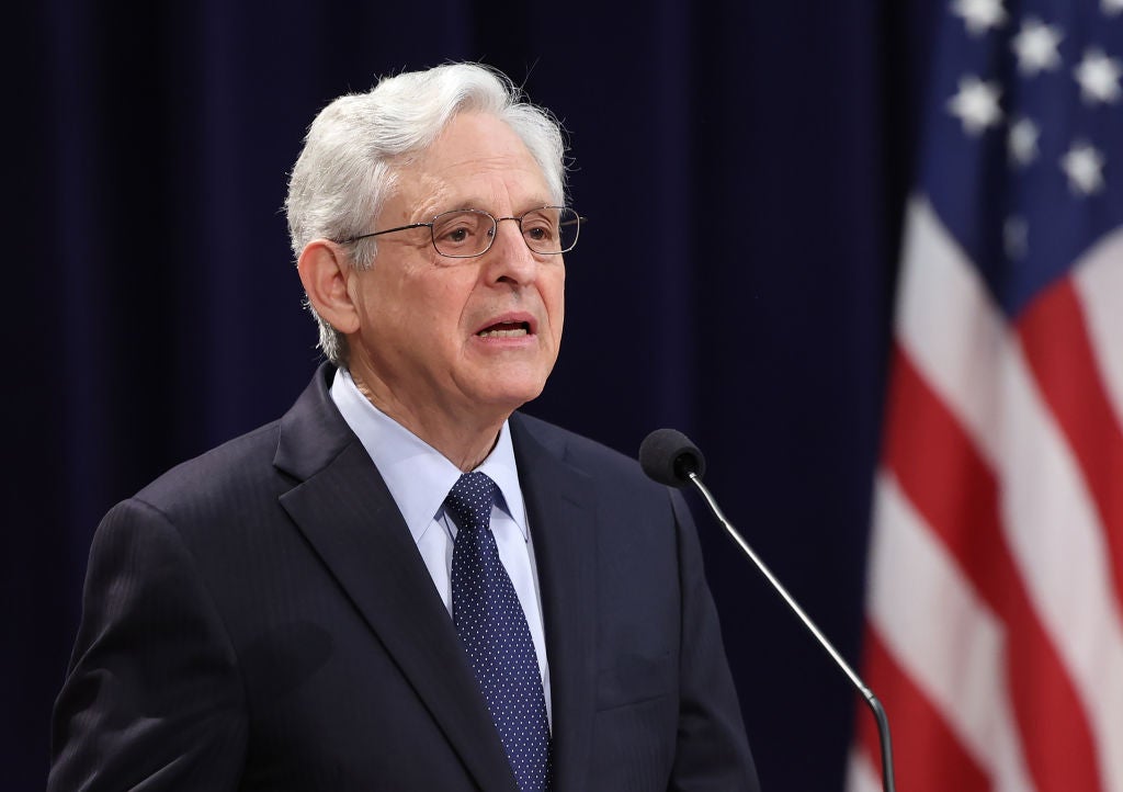 Attorney General Merrick Garland appears at the Justice Department for an event on 14 May 2024