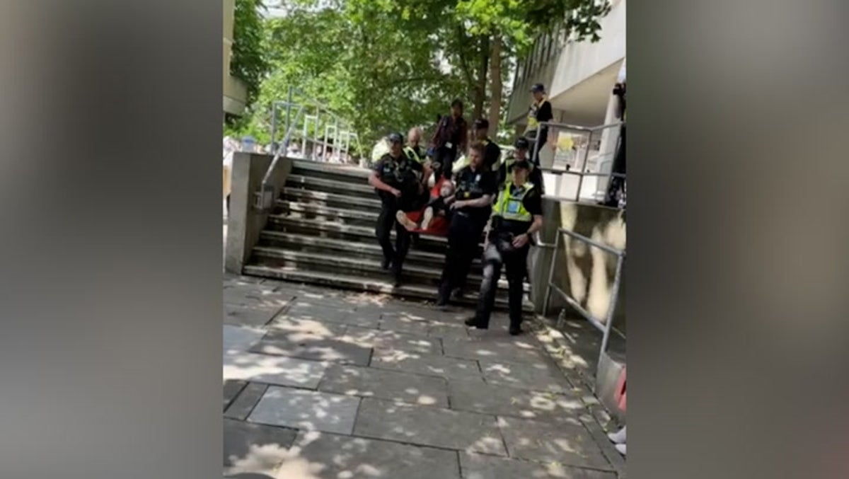 Oxford police carry student on stretcher as pro-Palestine protesters occupy university building