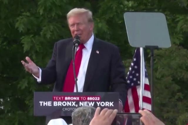 <p>Trump claims ‘illegal migrants are building an army against America’ at Bronx rally.</p>