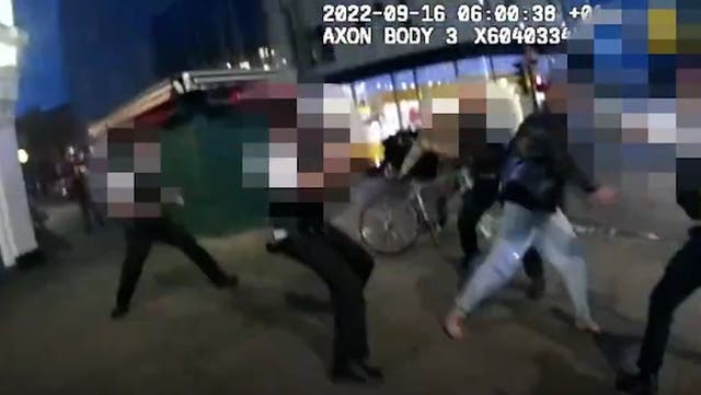 <p>Moment Met police officers confront knifeman seconds before being violently attacked.</p>