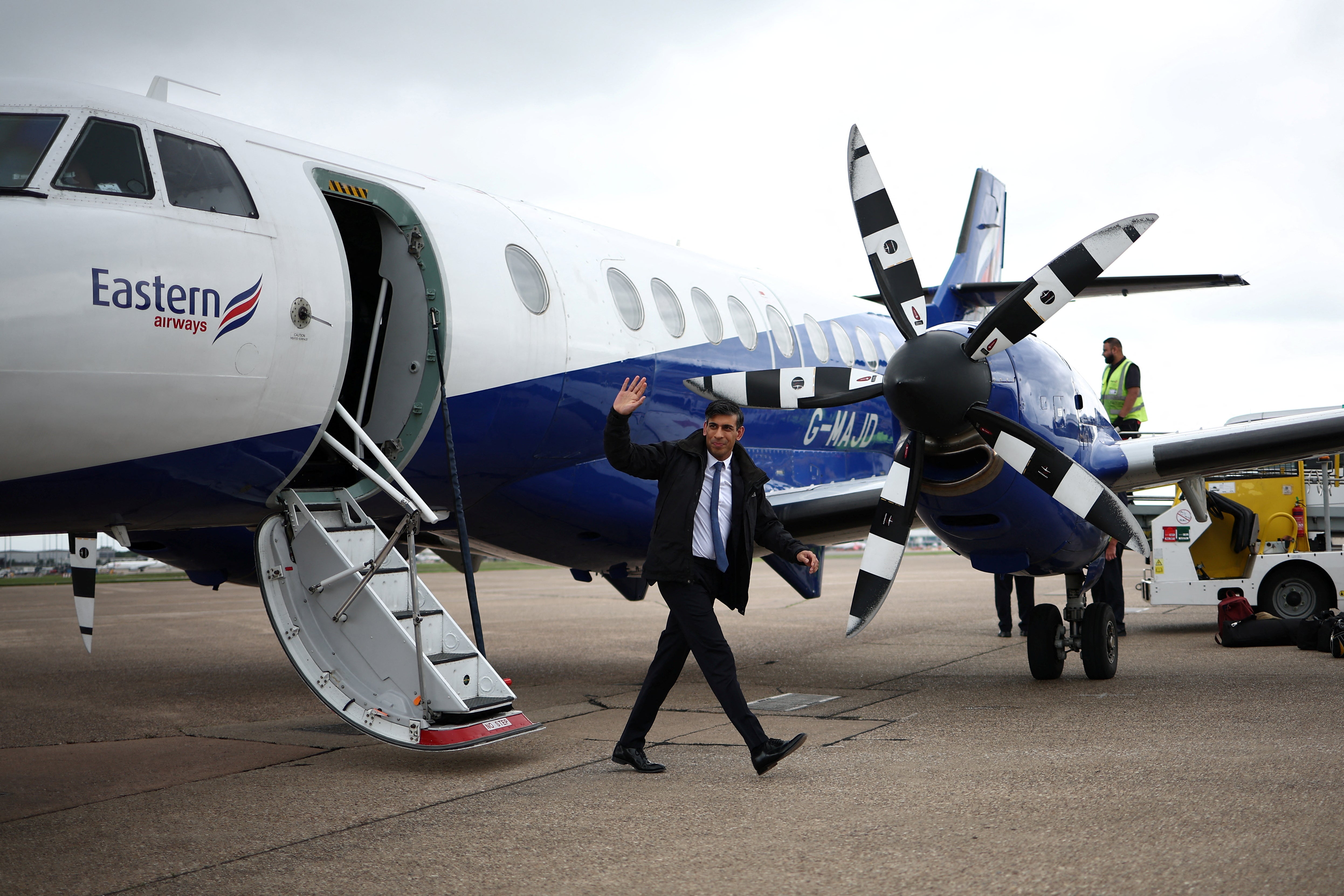 British PM Sunak disembarks from his plane