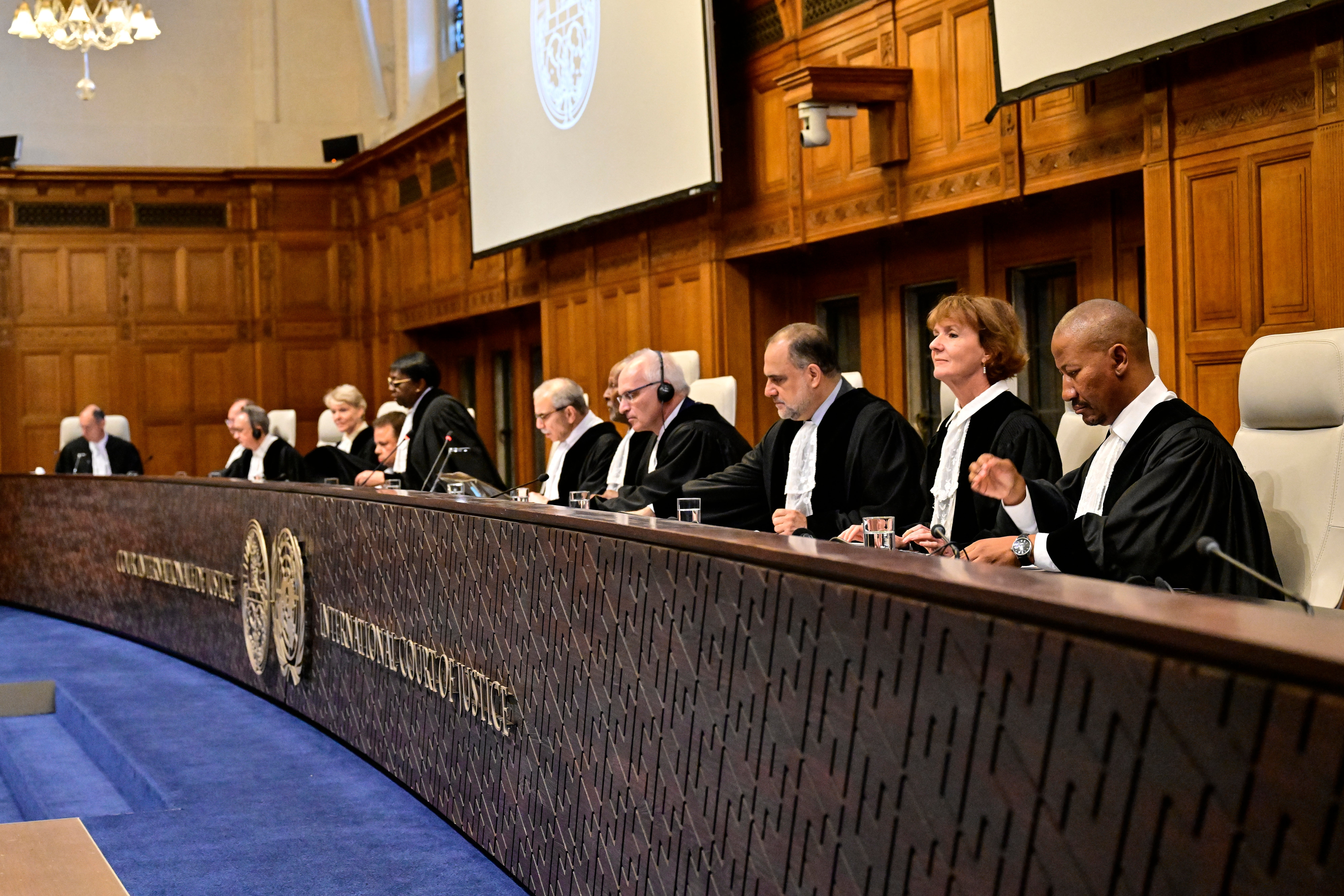 Magistrates are seen at the International Court of Justice as the ruling is announced