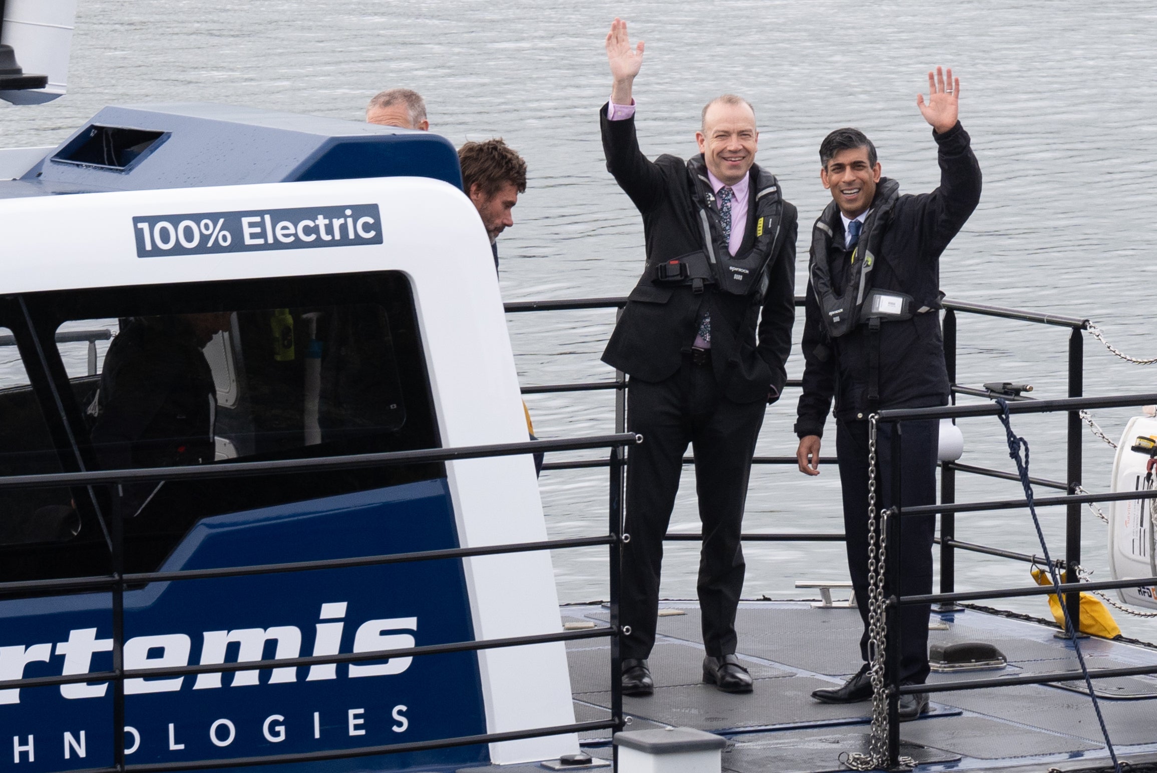 Prime Minister Rishi Sunak during his visit to the maritime technology centre at Artemis Technology in Belfast, Northern Ireland. He also visited a maritime manufacturing site in Belfast’s Titanic Quarter, where the famous ship was built