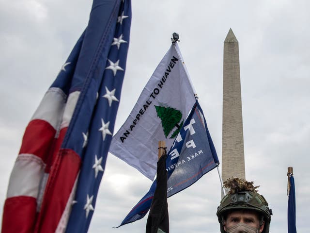 <p>An appeal to heaven flag is seen during the Capitol riot on January 6, 2021</p>