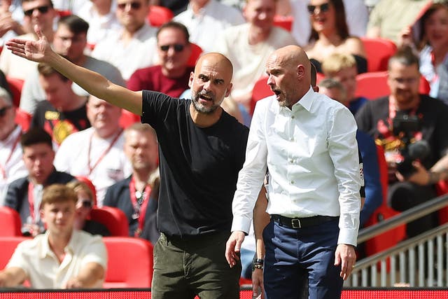<p>Pep Guardiola and Erik ten Hag have competed for Manchester supremacy over the past couple of seasons </p>