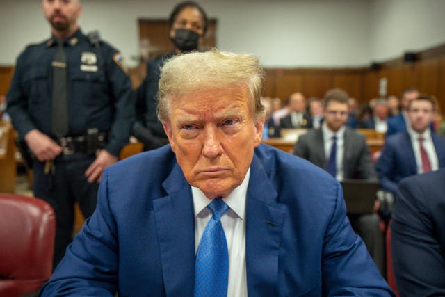 <p>Donald Trump, pictured here in a Manhattan courthouse, may end up gagged in his Mar-a-Lago confidential documents case </p>