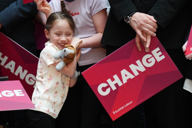 Supporters await Labour leader Sir Keir Starmer and Scottish Labour leader Anas Sarwar at Scottish Labour’s General Election campaign launch in Glasgow (Andrew Milligan/PA)