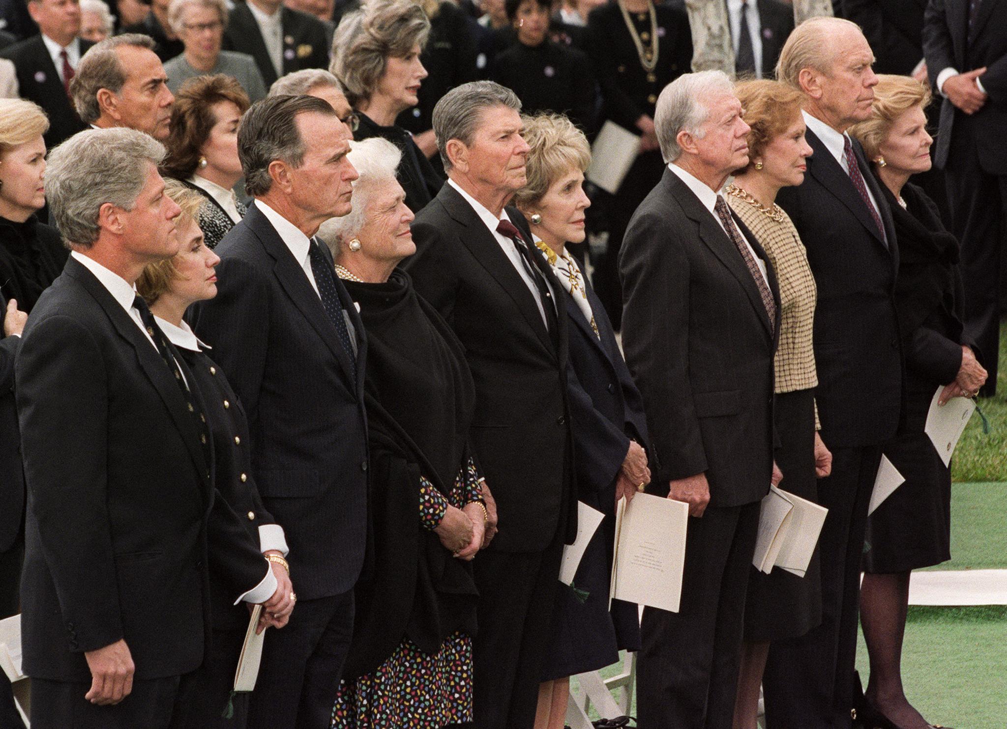 Five presidents attend former president Richard Nixon’s funeral in Yorba Linda, California on 27 April 1994