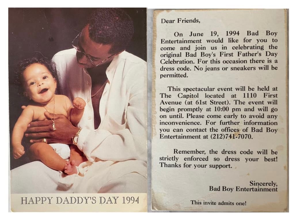 An invite to a ‘Happy Daddy’s Day’ party hosted by Combs in 1994