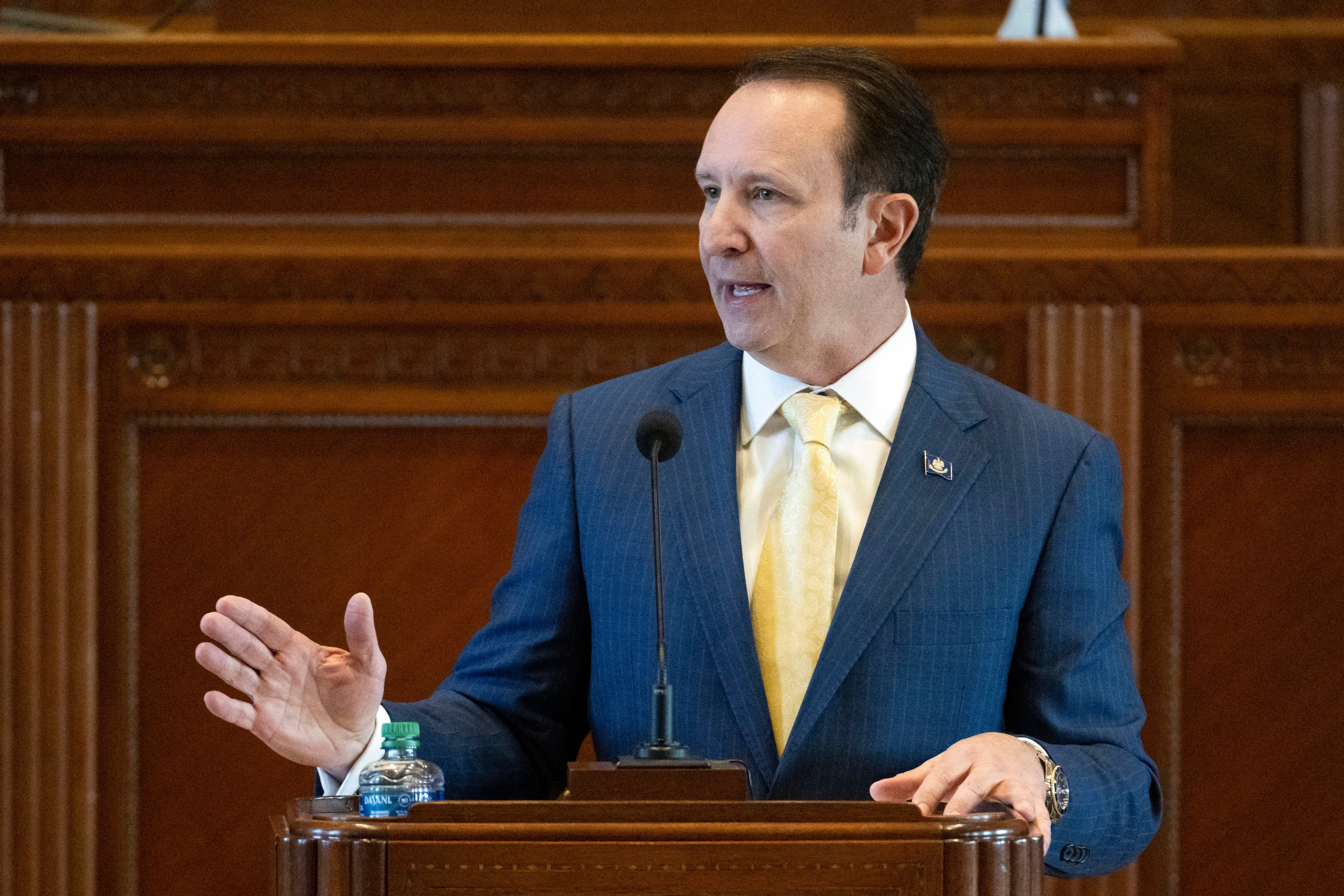 Louisiana Gov. Jeff Landry addresses members of the House and Senate on opening day of a legislative special session, Feb. 19, 2024